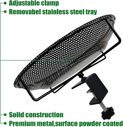 CQAIRIOU Premium Deck Railing Bird Feeder Tray for Balcony,11.8" Stainless Steel Large Platform Bird Feeder Mesh Seed Tray for Outside Wild Birds,Great Decoration for Garden Backyard
