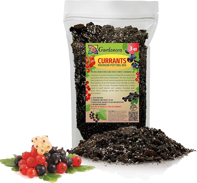 Gardenera Premium Currant Plant Potting Soil Mix - Optimal Nutrient-Rich Blend for Thriving and Juicy Currants - 3 Quart