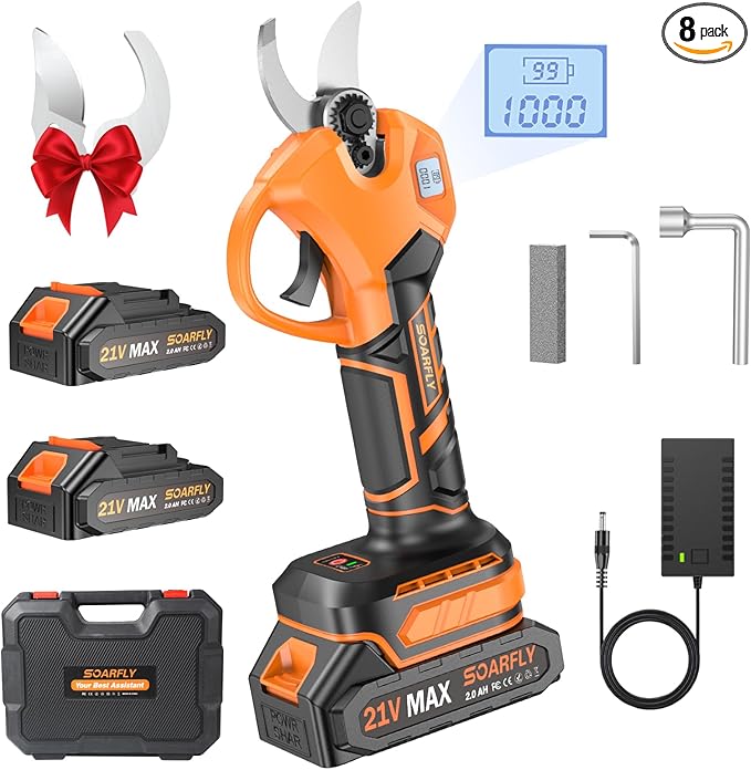 Electric Cordless Pruning Shears, 1.5-2.05 inches Cutting Diameter, Electric Clippers for Gardening, Brushless Motor Tree Pruner with LCD Display and SK5 Blades, Tree Branch Cutter for Tree Trimming