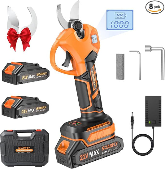 Electric Cordless Pruning Shears, 1.5-2.05 inches Cutting Diameter, Electric Clippers for Gardening, Brushless Motor Tree Pruner with LCD Display and SK5 Blades, Tree Branch Cutter for Tree Trimming