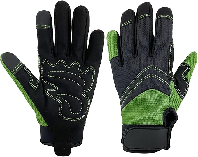 Safety Work Gloves,Multipurpose Working Gloves for Men,Multifunctional Synthetic Leather Spandex Mechanic Gloves,Gardening Glove Gifts for Men,Tounchscreen (Green, Large), 24096001-3