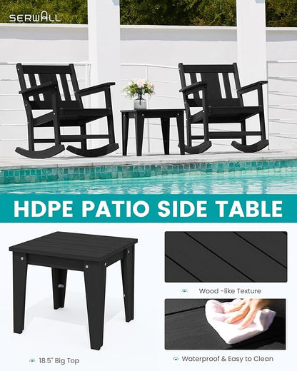 SERWALL Outdoor Rocking Bistro Set, HDPE Patio Furniture Set, Porch Rocking Chair Set with Table for Backyard, Balcony, and Garden- Black