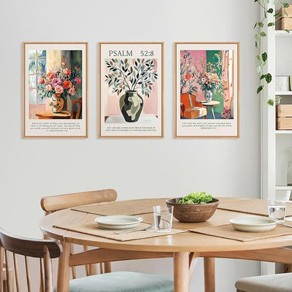 FWIEXA Christian Bible Verse Canvas Wall Art Set, Easter 3 Piece Religious Scripture Framed Wall Decor, Jesus Floral Painting Artwork, 16x24 Inches Modern Biblical Pictures Prints for Living Room, Bedroom, Women, Rustic Farmhouse