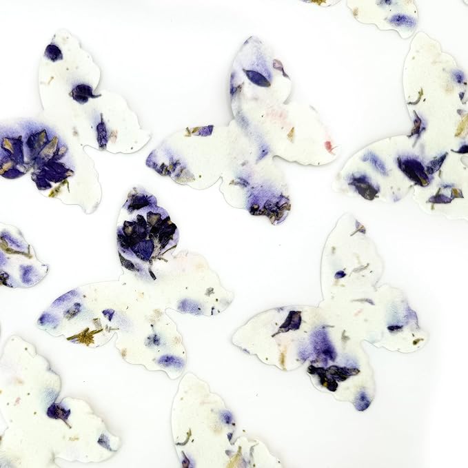 50pcs Large (2.85" h x 3" w) Purple Butterfly Seed Paper – Writable & Plantable Wildflower, Mom's Gift for Birthday, Use for Wedding, Baby Shower, & Party Favors