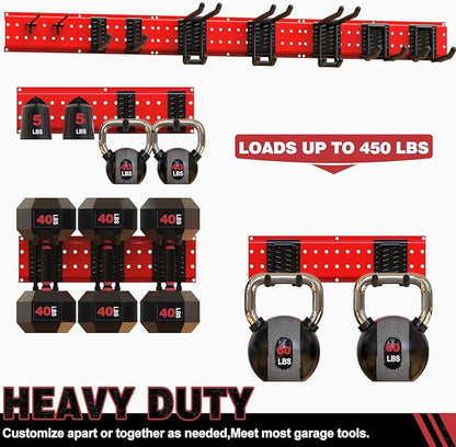 NattyDot Garage Tool Organizer Wall Mount 49.5inch With 9 Hooks,Shovel Holder Wall Mount Ski Rck for Garage Garden Tool Rack Heavy Duty(Red)