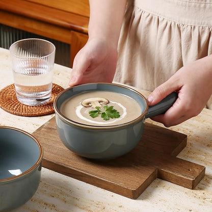 MONITO 26 Oz French Onion Soup Bowls, Ceramic Soup Bowls with Handles, Stackable Soup Crocks, Oven/Microwave/Dishwasher Safe, for Cereal, Soups, Casseroles