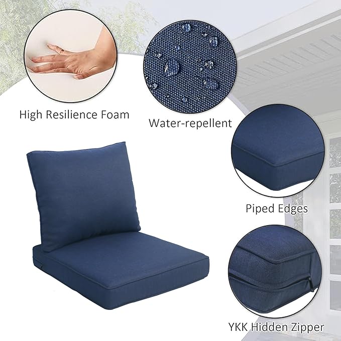COZYVIDA Outdoor/Indoor 24x27.5 inch Deep Seat Patio Cushions Set of 2 Resilient Foam Filling Water Repellent Stain-Resistant UV Resistant Weather Resistant Patio Cushions Midnight