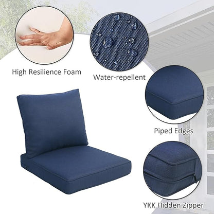 COZYVIDA Outdoor/Indoor 24x27.5 inch Deep Seat Patio Cushions Set of 2 Resilient Foam Filling Water Repellent Stain-Resistant UV Resistant Weather Resistant Patio Cushions Midnight