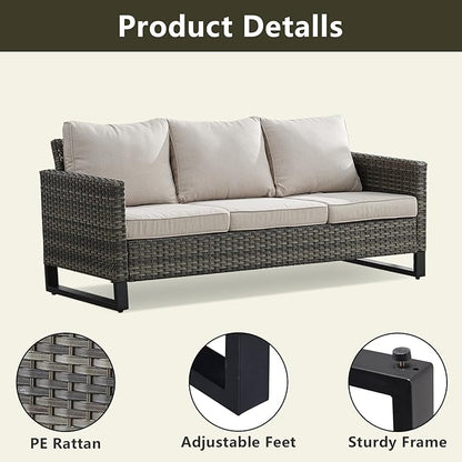 Wicker Outdoor Patio Furniture Set - 6 Piece Patio Conversation Set with 2 Swivel Rocker Chairs,2 Rattan Ottoman,1 Couch and 1 Metal Coffee Table for Outside Porch Deck Backyard(Mixed Grey/Beige)