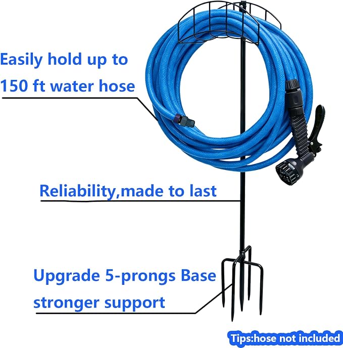 2-Pack Garden Hose Holder Freestanding with Upgrade 5 Prongs Base Rustproof Garden Hose Hose Hanger Storage for Outside, Yard, Lawn, Farm