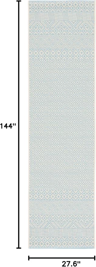 SAFAVIEH Washable Rug Outdoor Courtyard Collection - 2'3" x 12' Runner, Beige & Aqua Blue, Non-Shedding & Easy Cleaning, Ideal for Patio, Entryway, Mudroom, Hallway, Kitchen (CY6235-21312)