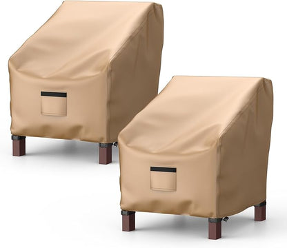 Patio Chair Covers for Outdoor Furniture Waterproof 2 Pack, Lawn Chair Covers 600D Heavy Duty Oxford Cloth, Large Covers for Lounge Lawn Deep Seat 31" W x 33" D x 36" H-Brown