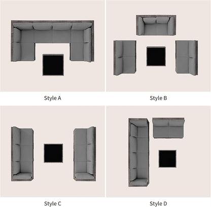 7 Pieces Patio Furniture Set, Outdoor Sectional Rattan Sofa Set, Wicker Patio Conversation Set with Cushions and Glass Coffee Table, for Balcony, Porch, Garden, Grey