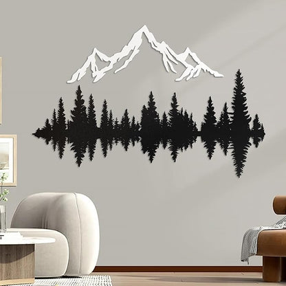 Royxen Metal Mountain Wall Art 48" x 40", Mountain Wall Decor, Art Wall Hangings for Living Room, Bedroom, Black and White, 40 Inch Long