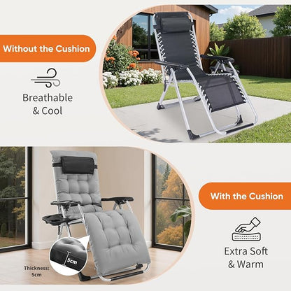 Alpen Premium Outdoor Chaise Lounge Chairs, Zero Gravity Chair with Removable Cushion and Headrest, Lawn Chair with Cup Holder for Reading and Camping, Grey