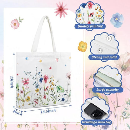 Bencailor 2 Pcs Spring Flower Canvas Tote Bags Reusable Wildflowers Herbs Plant Grocery Bags for Women Shopping Spring Gifts(Fresh)