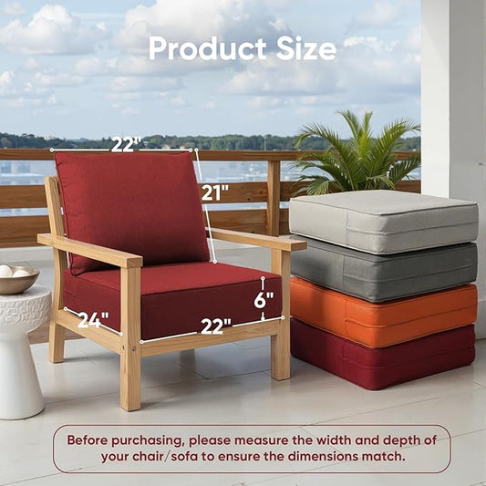 Outdoor Chair Cushions, 6 inch Thick Seat Cushion for Outdoor Furniture, Waterproof 22x24 Patio Furniture Cushions, Patio Couch Cushions Replacement, Include 2 Back & 2 Seat Cushion, Thick/Red