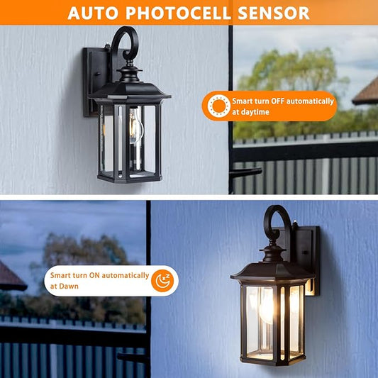 JYZ Dusk to Dawn Outdoor Wall Lighting, 19 Inch Large Exterior Porch Light Fixture, Waterproof Outdoor Wall Mount Lantern, Classic Black Sconce Lamp Outside for House Doorway Garage Patio Yard