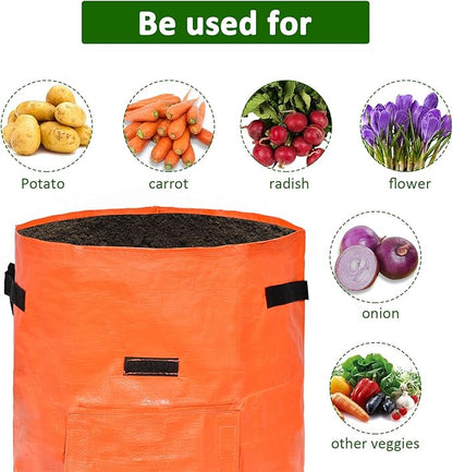 JJGoo Potato Grow Bags, 4 Pack 10 Gallon with Flap and Handles Planter Pots for Onion, Fruits, Tomato, Carrot - Orange