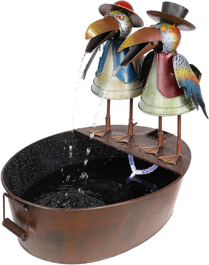 Alpine Corporation 20" Outdoor Tabletop Vintage Rustic Metal Crow Birds, Brown - Charming Waterfall Fountain – Whimsical Garden Decoration - Durable Design for Patio, Yard, Deck