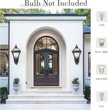 Emliviar 23 Inch Outdoor Light Fixture Wall Mount, Modern Black Outdoor Wall Sconce with Water Ripple Glass, Weatherproof Exterior Wall Light, XE266B-SW BK