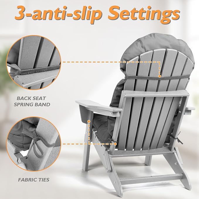 Adirondack Chair Cushions Set of 2, Outdoor Rocking Chair Cushions, Water Resistant Glider Rocker Chairs Replacement Cushions Set with Straps, Thickened Patio Chair Pad for Indoor
