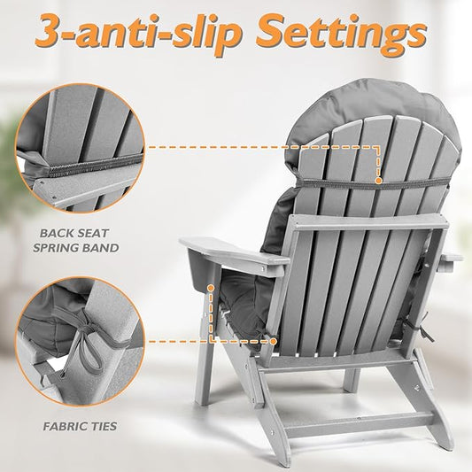 Adirondack Chair Cushions Set of 4, Outdoor Rocking Chair Cushions, Water Resistant Glider Rocker Chairs Replacement Cushions Set with Straps