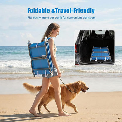 SUNNYFEEL Beach Lounge Chair, Reclining Beach Chairs Lay Flat, Sun Face Down Tanning Chair, Folding Camping Chairs Portable Camp Cot with Straps for Outdoor/Picnic/Lawn