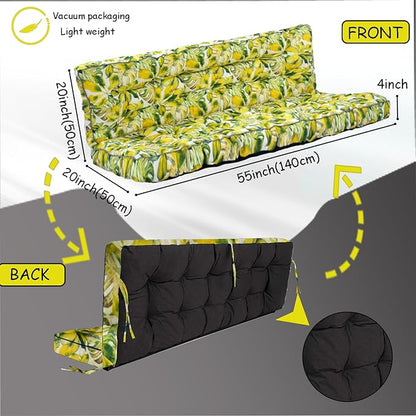 Porch Swing Cushion Three Seat, Waterproof Swing Cushions Replacement with Backrest, Outdoor Garden Furniture Patio 4" Thickened Cushions with Ties (Lime Green, 40 x 63in)