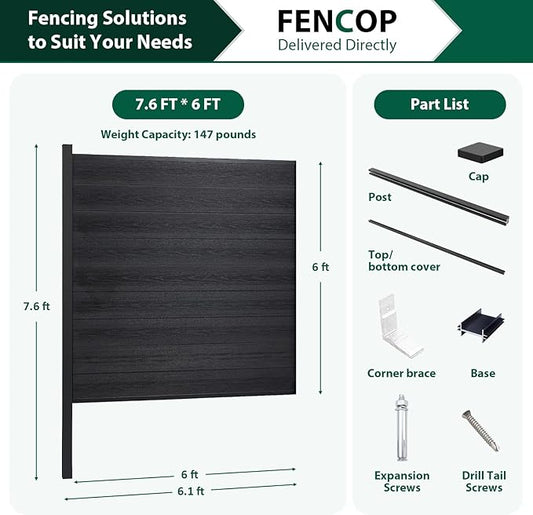 72" W x 72" H Outdoor Privacy Fence with Sturdy Alloy Post, Tall Wind Resistant Fence Covering Privacy for Yard Backyard Garden and Swimming Pool(Black,2 Post)