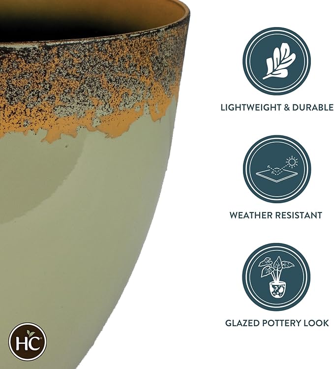 The HC Companies 11.5 Inch Seabrook Decorative Round Planter - Lightweight Premium Resin Plant Pot with a Ceramic Look for Indoor Outdoor Use, Weathered Greige