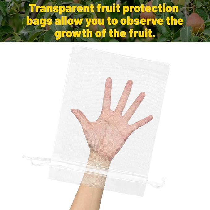 50Pcs Fruit Protection Bags, White Fruit Netting Cover Bags Drawstring Mesh Fruit Protectors Barrier for Apples, Tomatoes, Fruit Trees, Veggies Garden(8x12 Inch)