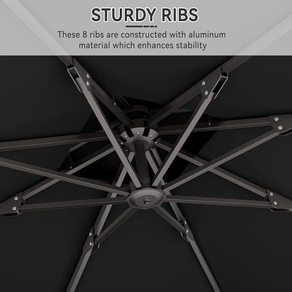 10' X 10' Cantilever Patio Umbrella Outdoor with Base Included Heavy Duty Double Top Windproof Square Offset Umbrellas with 360-degree Rotation for Pool Deck Backyard, Black