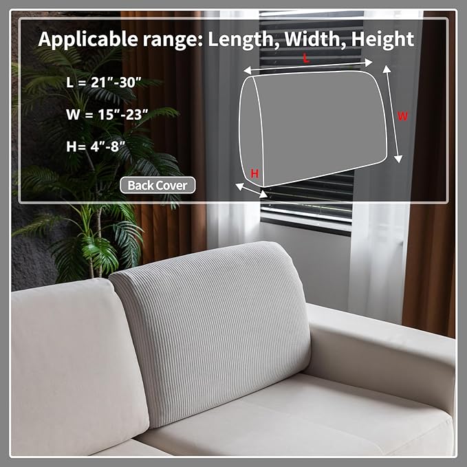 OHSIO Sectional Couch Covers, Wear Resistant Stretch Sofa Covers Washable Soft Couch Cushion Covers Anti Slip Furniture Protector Sofa Slipcovers for Pets (1 Piece Back Couch Cover, Light Gray)