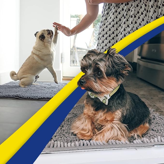 Muddy Mat® | Super Water Absorbent Door Mat Indoor, Microfiber Quick Dry Chenille Entryway Rug, Slip Resistant Front Door Mat, Indoor Mats for Entryway, Machine Washable Pet Rug, Grey 28"x18"