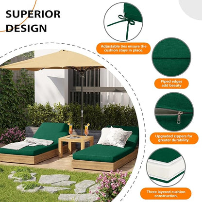 Sundale Outdoor Olefin Chaise Lounge Cushion, Water-Resistant Patio Lounge Chair Cushion, Thick Lounger Pad with 4 Straps Dark Green, 80 x 26 x 4 Inches