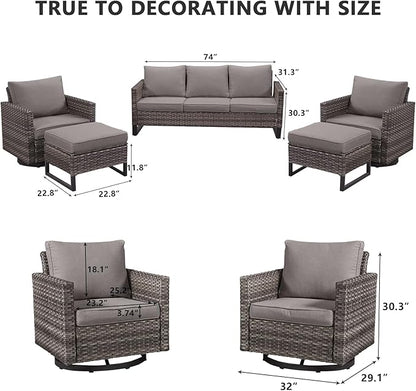 HUMMUH 5 Piece Patio Furniture Set Outdoor Sectional Sofa,PE Wicker Patio Swivel Rocker Chairs with Ottomans for Porch,Garden,Backyard