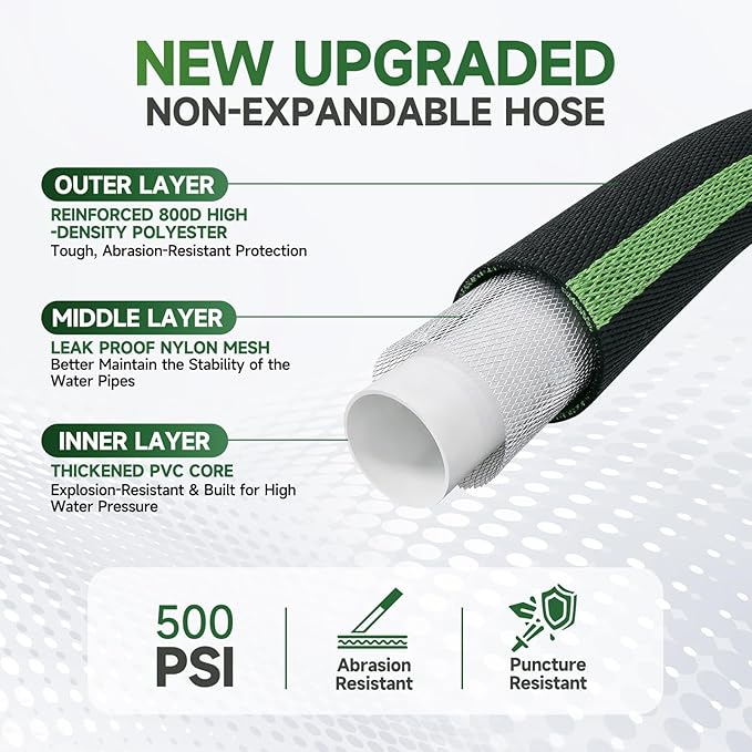 Garden Hose 100 ft Flexible Water Hoses Non-Expanding Lightweight Portable No Kink High Pressure Flat Fabric 3/4” fittings Leak-proof Durable Pipe for Outdoor Outside Yard Lawn Patio Watering Car Wash