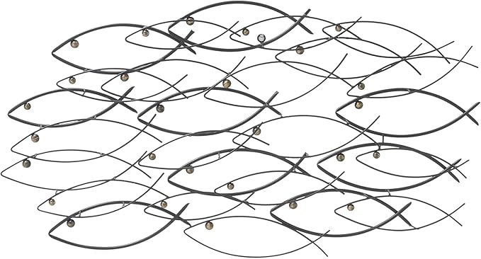 Deco 79 Metal Fish Home Wall Decor Indoor Outdoor Wall Sculpture, Wall Art 36" x 3" x 19", Dark Gray