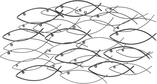 Deco 79 Metal Fish Home Wall Decor Indoor Outdoor Wall Sculpture, Wall Art 36" x 3" x 19", Dark Gray