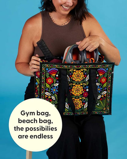 Blue Q Reusable Shoulder Tote Bag – Carry Everywhere Bag with a Hefty Zipper, Durable, Fun Design, 95% Recycled Material