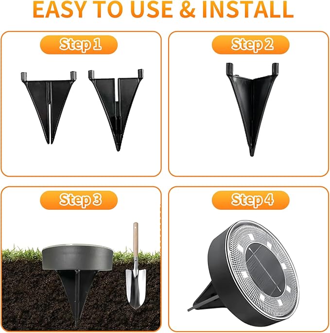 Ground Lights 12 Pack, IP68 Waterproof Solar Disc Lights for Outdoor, Flat Garden Light, In-Ground Light, Landscape Lighting for Pathway, Walkway, and Yard-12 Pcs (Warm White)