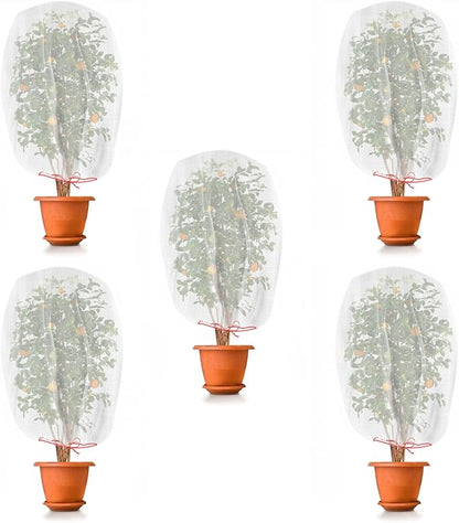 Kikhope 5 Pcs Insect Bird Barrier Netting Mesh with Drawstring- 41"x27" Garden Netting Pest Barrier Plant Cover- Fruit Tree Net for Protect Plant Fruits Flower Vegetables from Insect Bird Eating