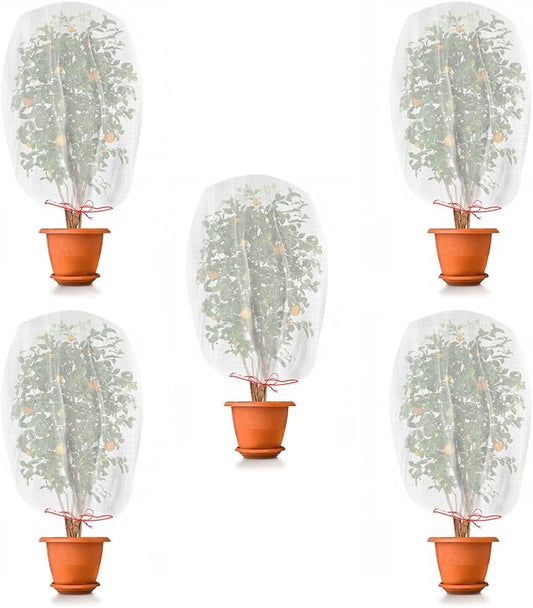 Kikhope 5 Pcs Insect Bird Barrier Netting Mesh with Drawstring- 41"x27" Garden Netting Pest Barrier Plant Cover- Fruit Tree Net for Protect Plant Fruits Flower Vegetables from Insect Bird Eating