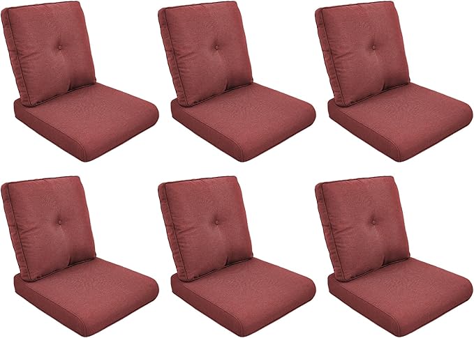 Patio Cushions for Outdoor Furniture - 22" x 25" x 4" UV Resistant Thick Foam Cushions Water Resistant Replacement Cushion for Outdoor Patio Furniture Chair/Sofa/Couch | Red | 6-Pack |