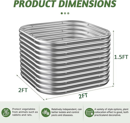 4 Pack Tall 2x2x1.5FT Corrugated Galvanized Steel Raised Garden Bed Outdoor, Metal Above Ground Garden Bed for Vegetables and Flowers, Raised Beds for Gardening
