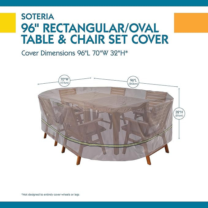 DUCKCOVERS Soteria Waterproof 96 Inch Rectangular/Oval Patio Table with Chairs Cover, Outdoor Table and Chair Cover