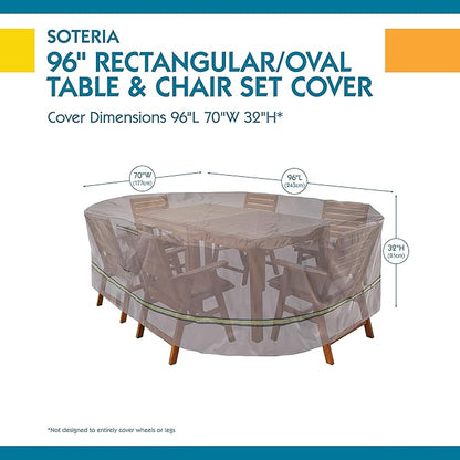 DUCKCOVERS Soteria Waterproof 96 Inch Rectangular/Oval Patio Table with Chairs Cover, Outdoor Table and Chair Cover
