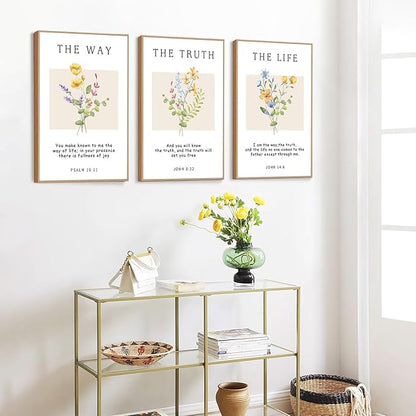 CHDITB Bible Verse Floral Framed Canvas Wall Art Set, Scripture Wall Decor, Christian Watercolor Botanical Painting, Inspirational Faith Art Prints for Living Room, Bedroom, Office 24"x36"x3