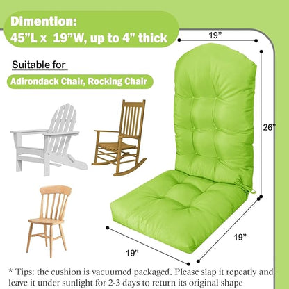 Adirondack Chair Cushion, Waterproof Outdoor Seat Cushions for Patio Furniture, Thick High Back Replacement Pad for Porch Lawn Wicker Dining Desk Chair, Rocking Chair Cushion, Fruitgreen